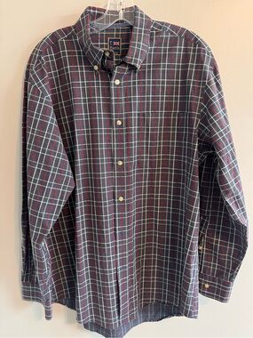T. Harris London Plaid Button Down Shirt Blue Red Check Size Large